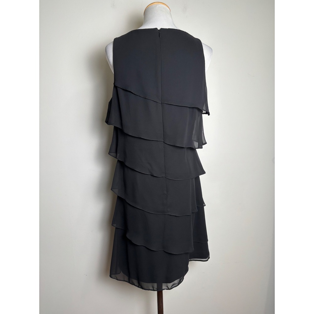 Jessica Howard Womens Tiered Ruffle Party Dress 12 Black Beaded Chiffon Cocktail - Picture 2 of 8